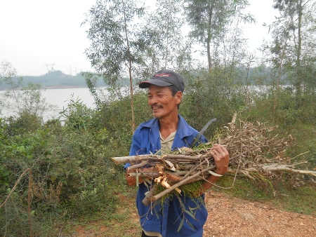 Ông Chương tranh thủ hái củi mỗi lần đi canh nghĩa địa