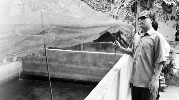 Ông Võ Khắc Lương giới thiệu về chuồng ươm trứng ếch